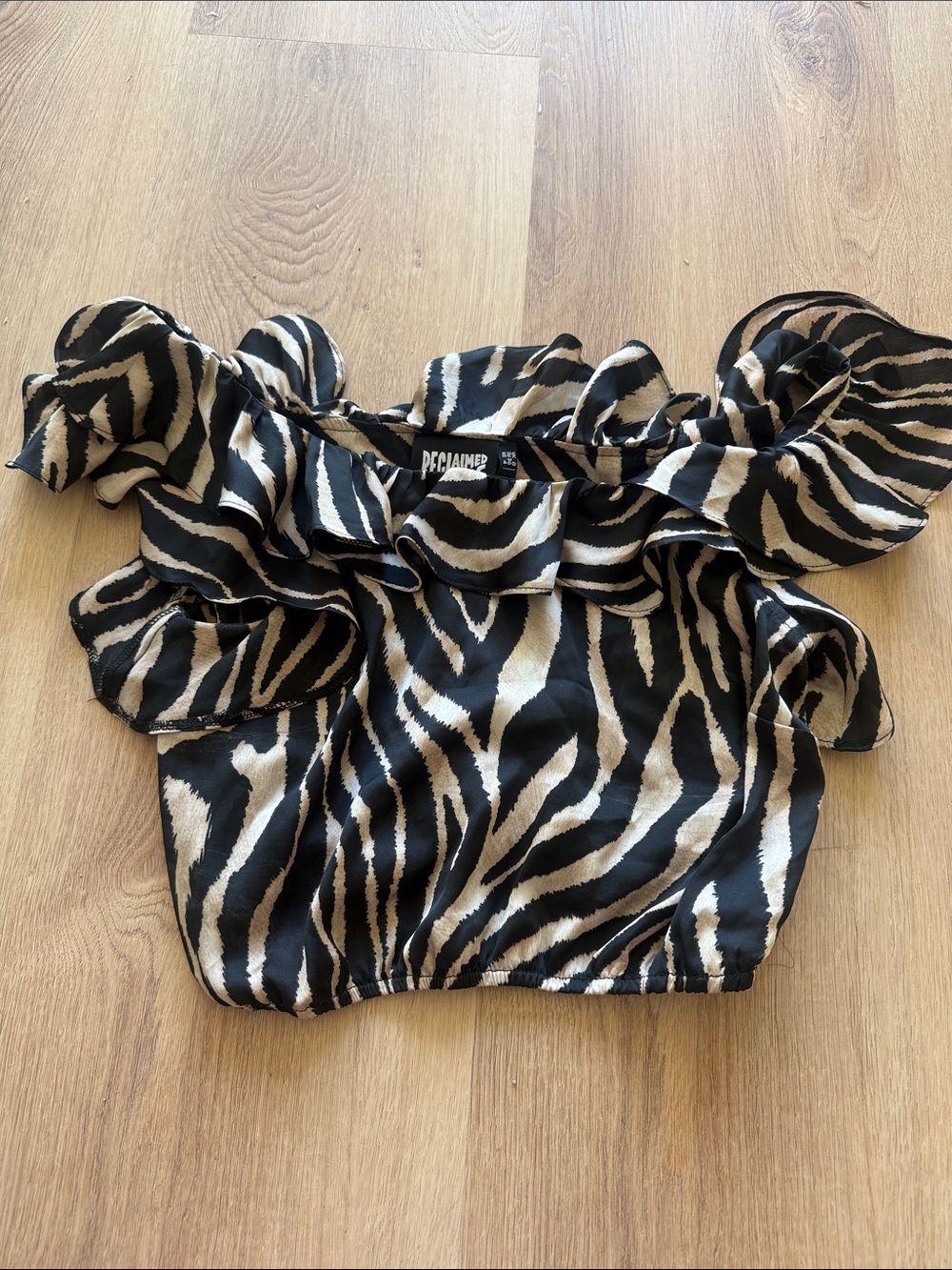 Reclaimed Vintage Black and Cream Zebra Ruffle Crop Top